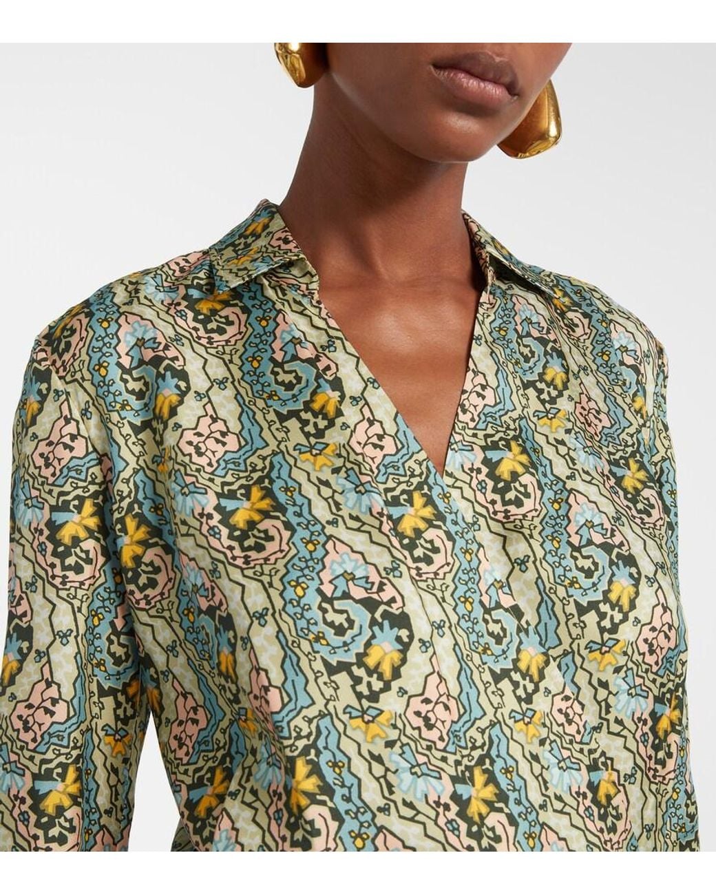 Tory Burch Green Paisley Silk Satin Wrap Dress