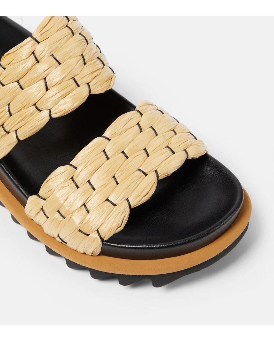 Dries Van Noten Natural Woven And Raffia And Leather Slides