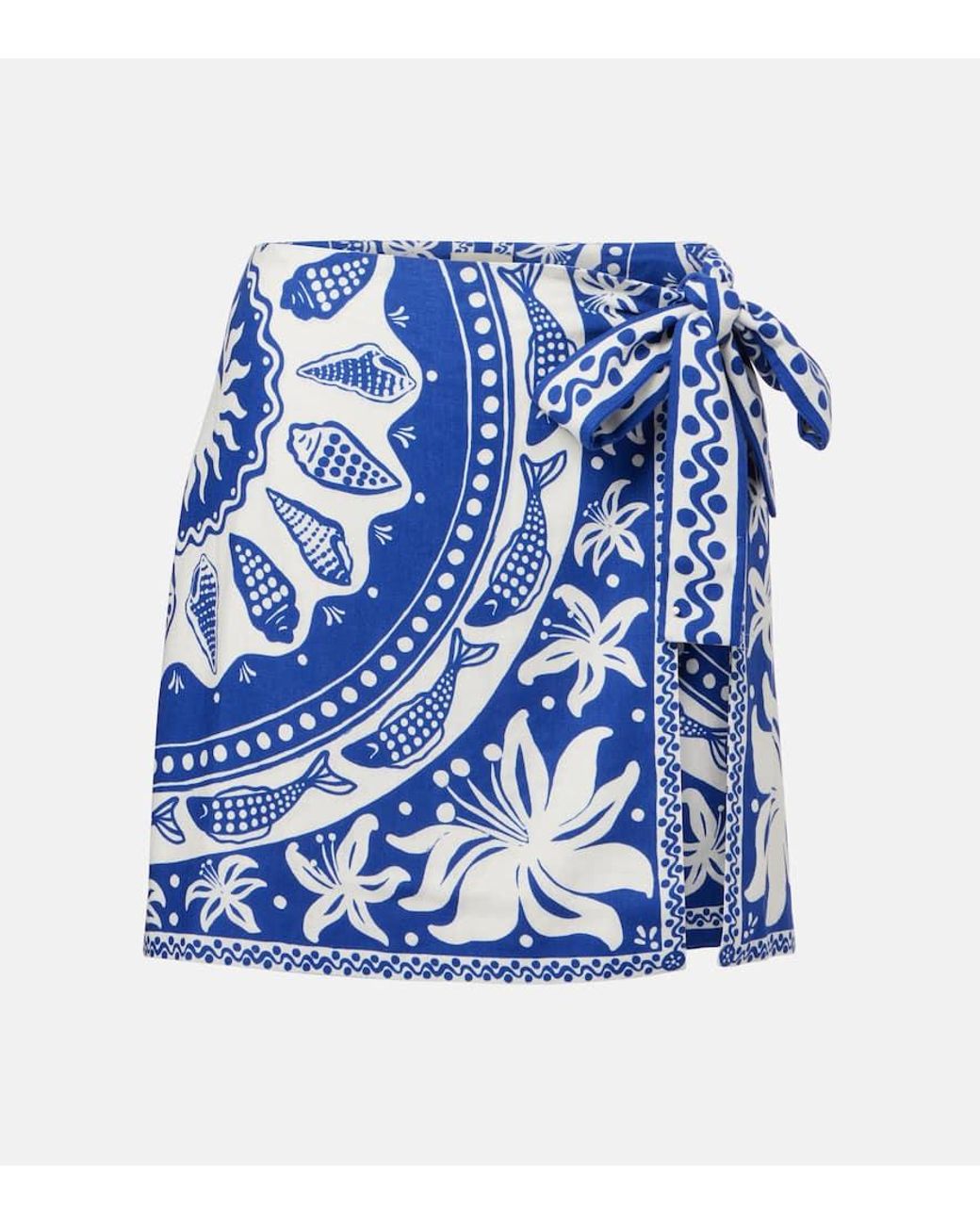 Farm Rio Ocean FARM Rio Ocean Scarf Linen-Blend Miniskirt in Blue | Lyst