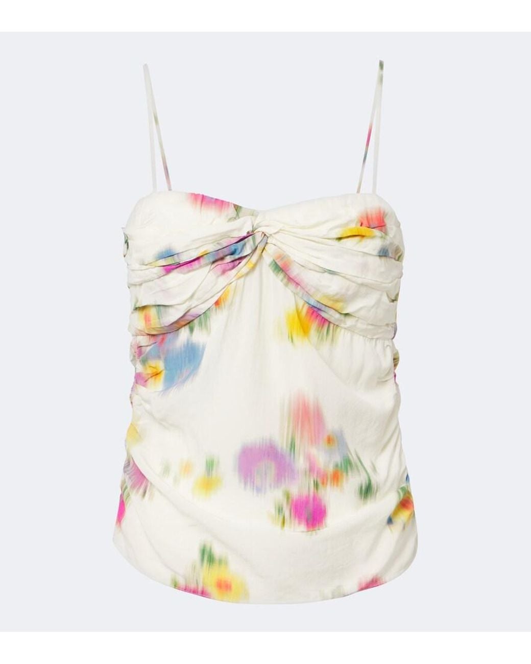 Isabel Marant White Floral Gathered Satin Top