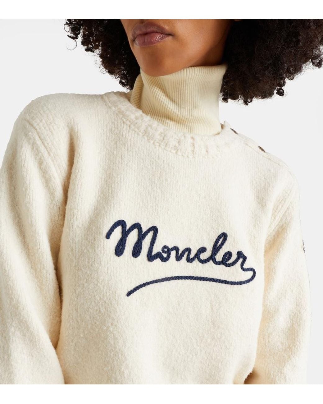 Moncler Natural Embroidered Logo Cotton-Blend Sweater