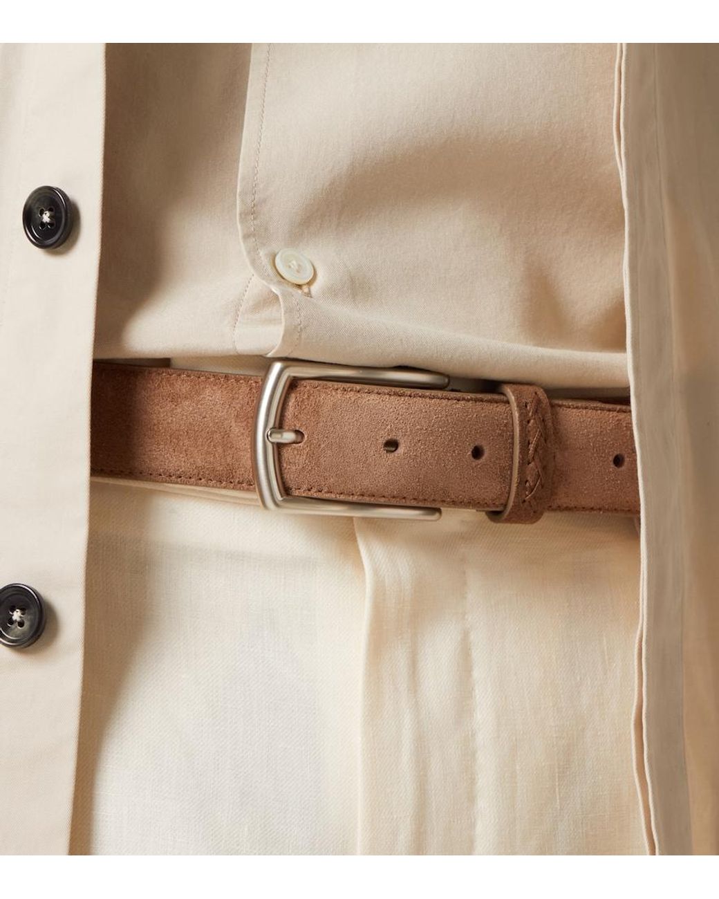 Zegna Natural Triple Stitch Suede Belt for men