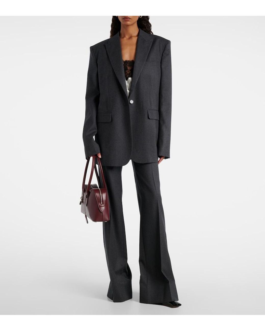 Stella McCartney Blue Wool Flannel Wide-Leg Pants