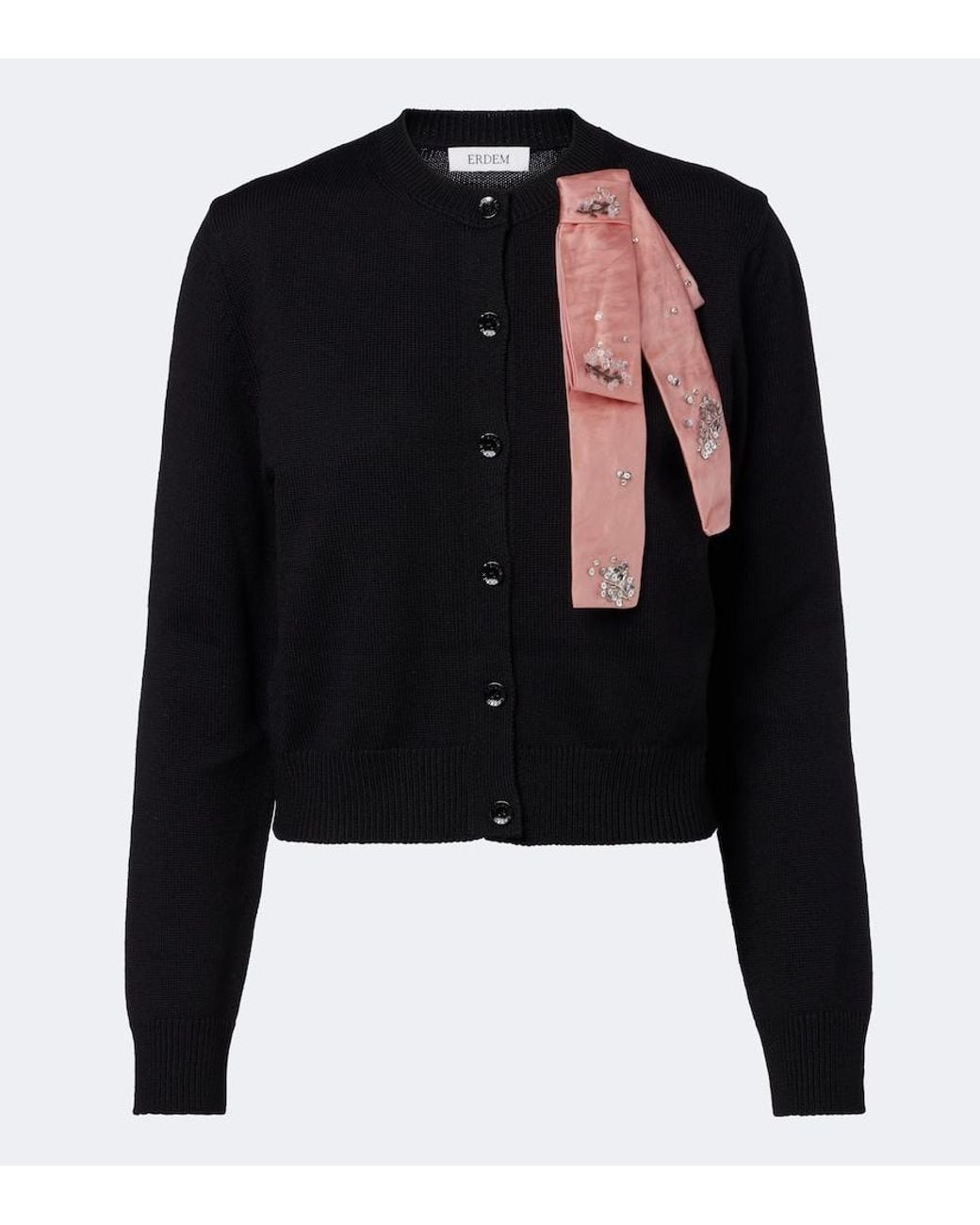 Erdem Black Embellished Wool Cardigan