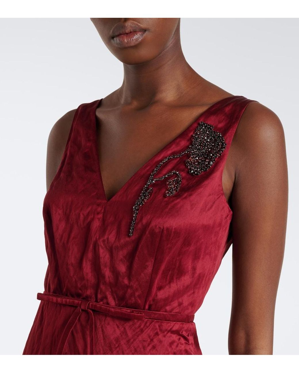 Erdem Red Embellished Satin Cocktail Dress