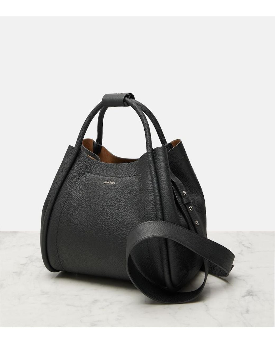 Max Mara Black Marine Leather Tote Bag