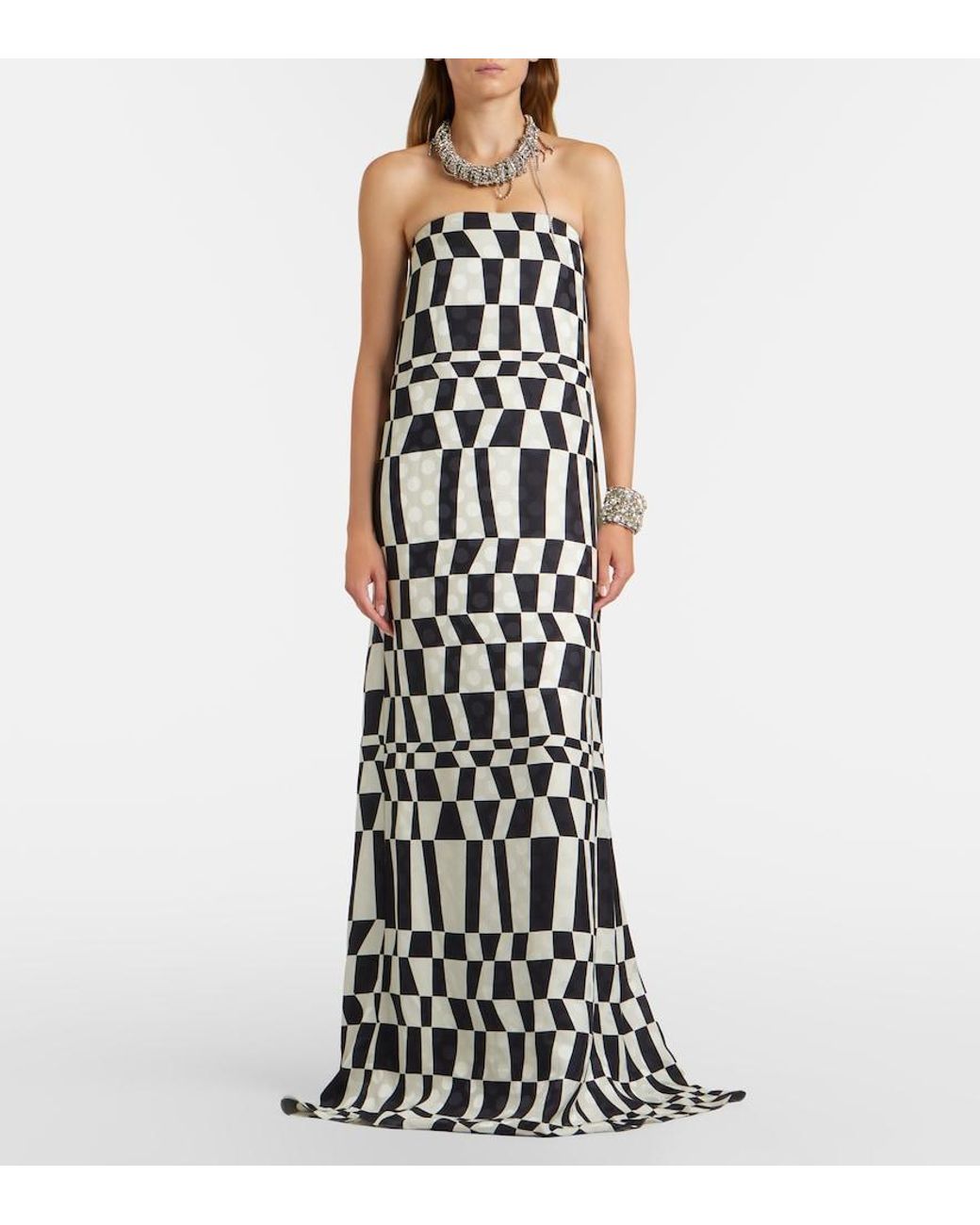 Dries Van Noten White Printed Bustier Gown