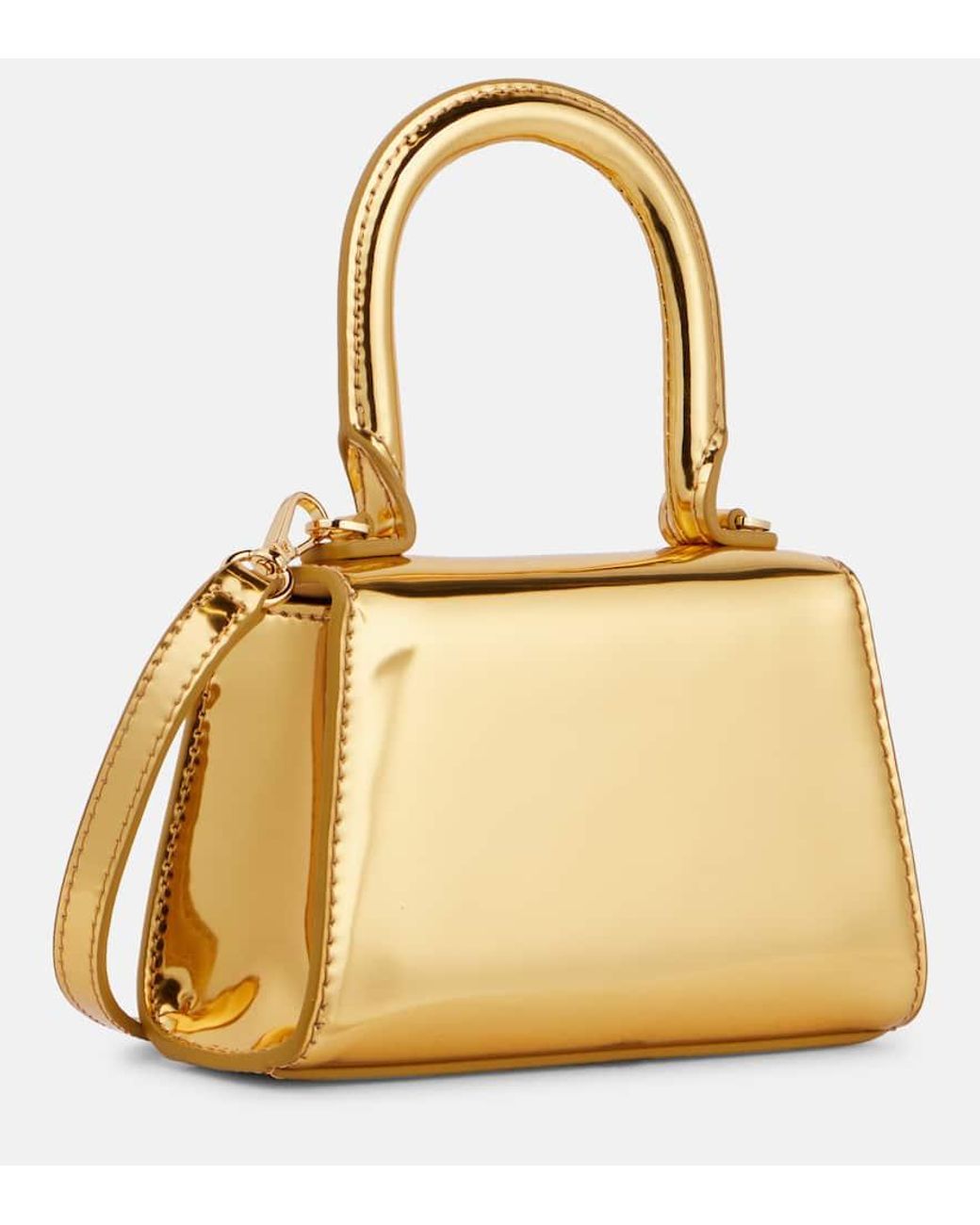 Self-Portrait The Bow Micro Mirrored Leather Tote Bag in Metallic