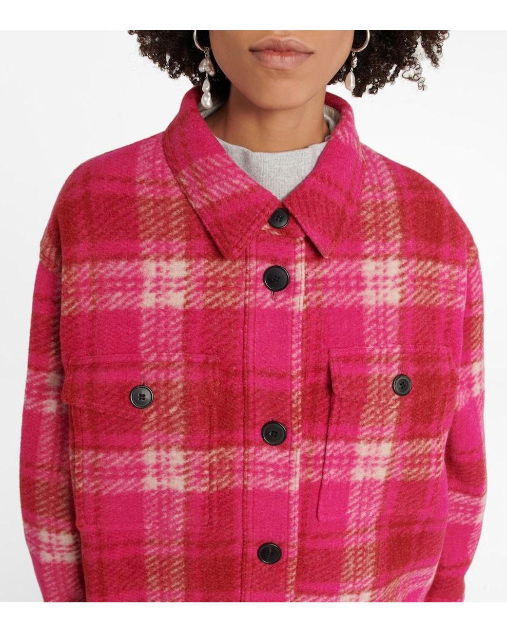 Isabel Marant Red Harveli Plaid Wool-Blend Jacket