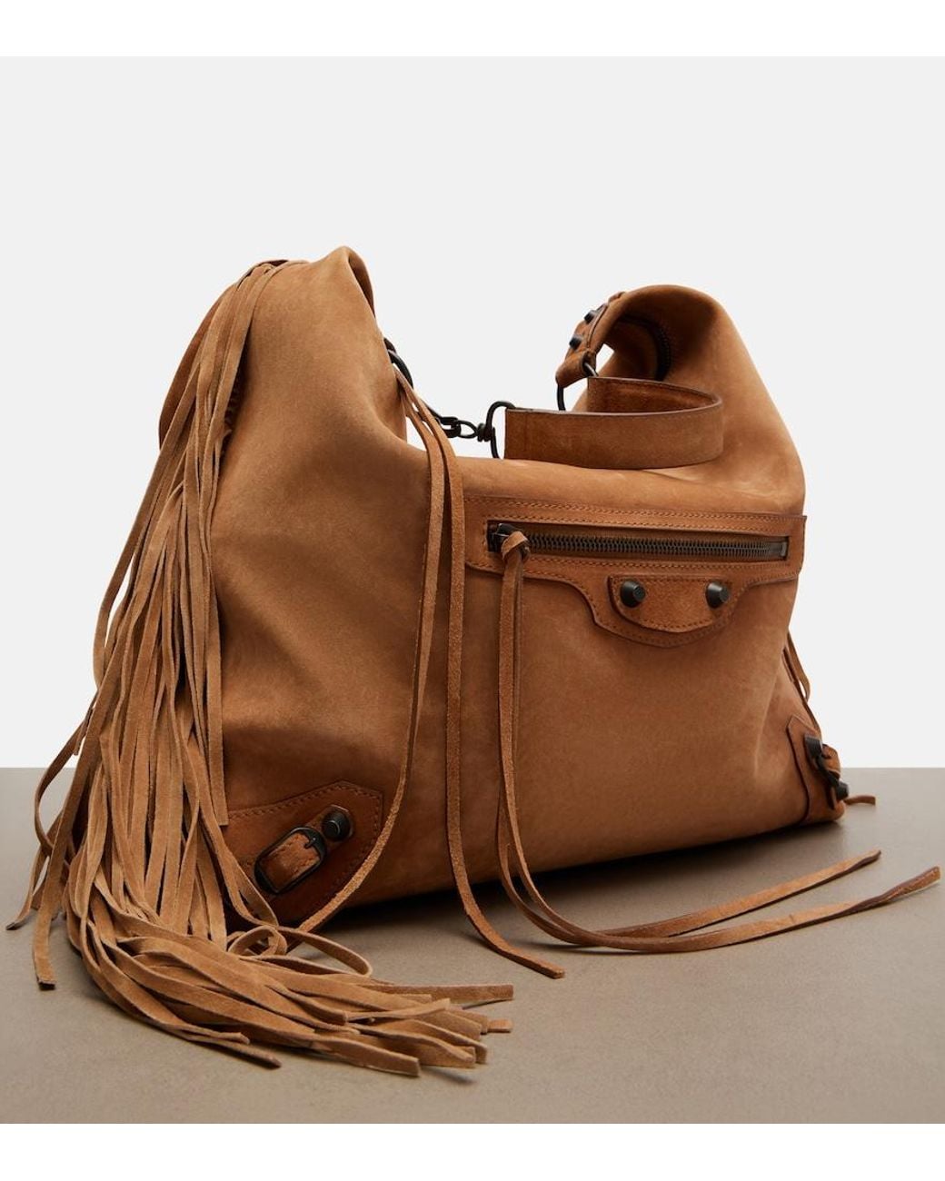 Balenciaga Brown Le City Medium Suede Shoulder Bag
