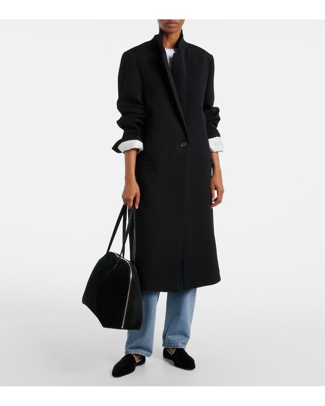 Totême  Black Wool-Blend Canvas Coat