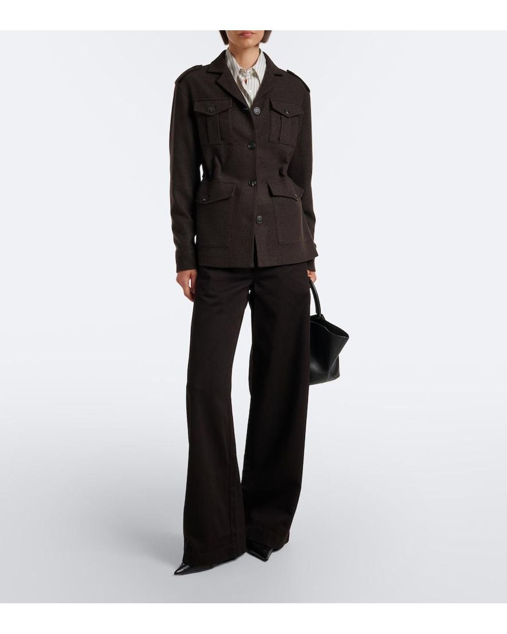 Vince Black Cotton Twill Wide-Leg Pants