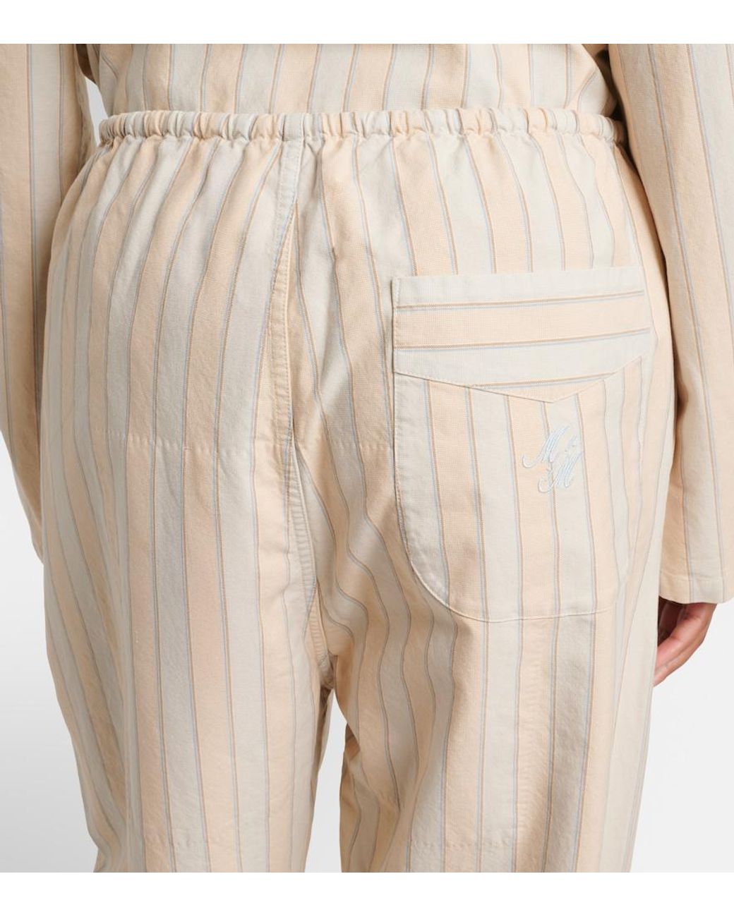 Maison Margiela Natural Striped Cotton Wide-Leg Pants