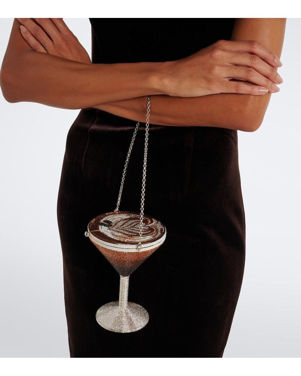 Judith Leiber White Martini Espresso Crystal-Embellished Clutch