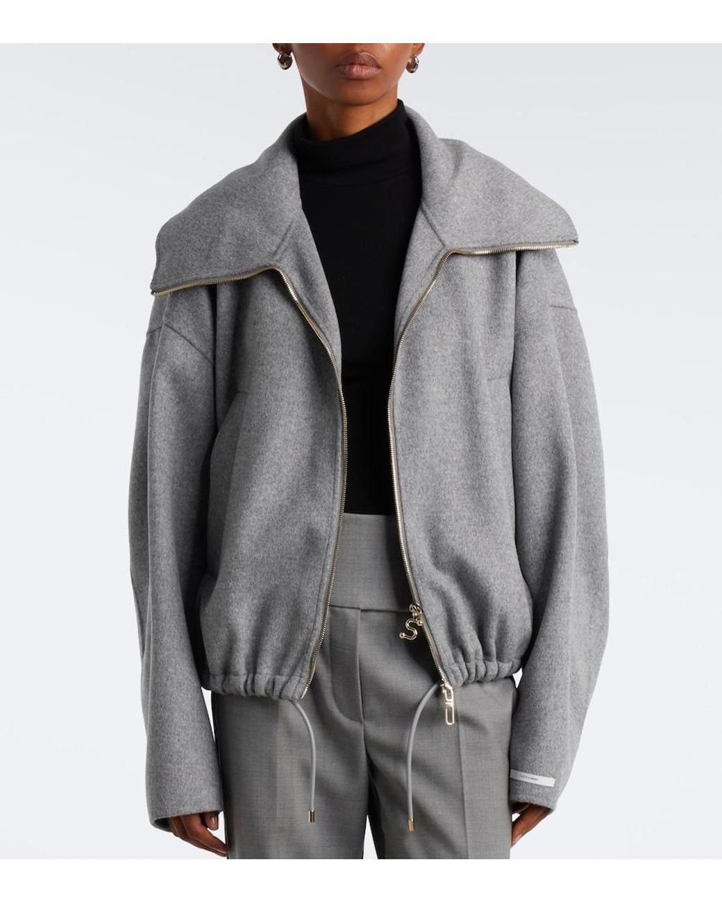 Sportmax Gray Oversized Virgin Wool Blouson Jacket