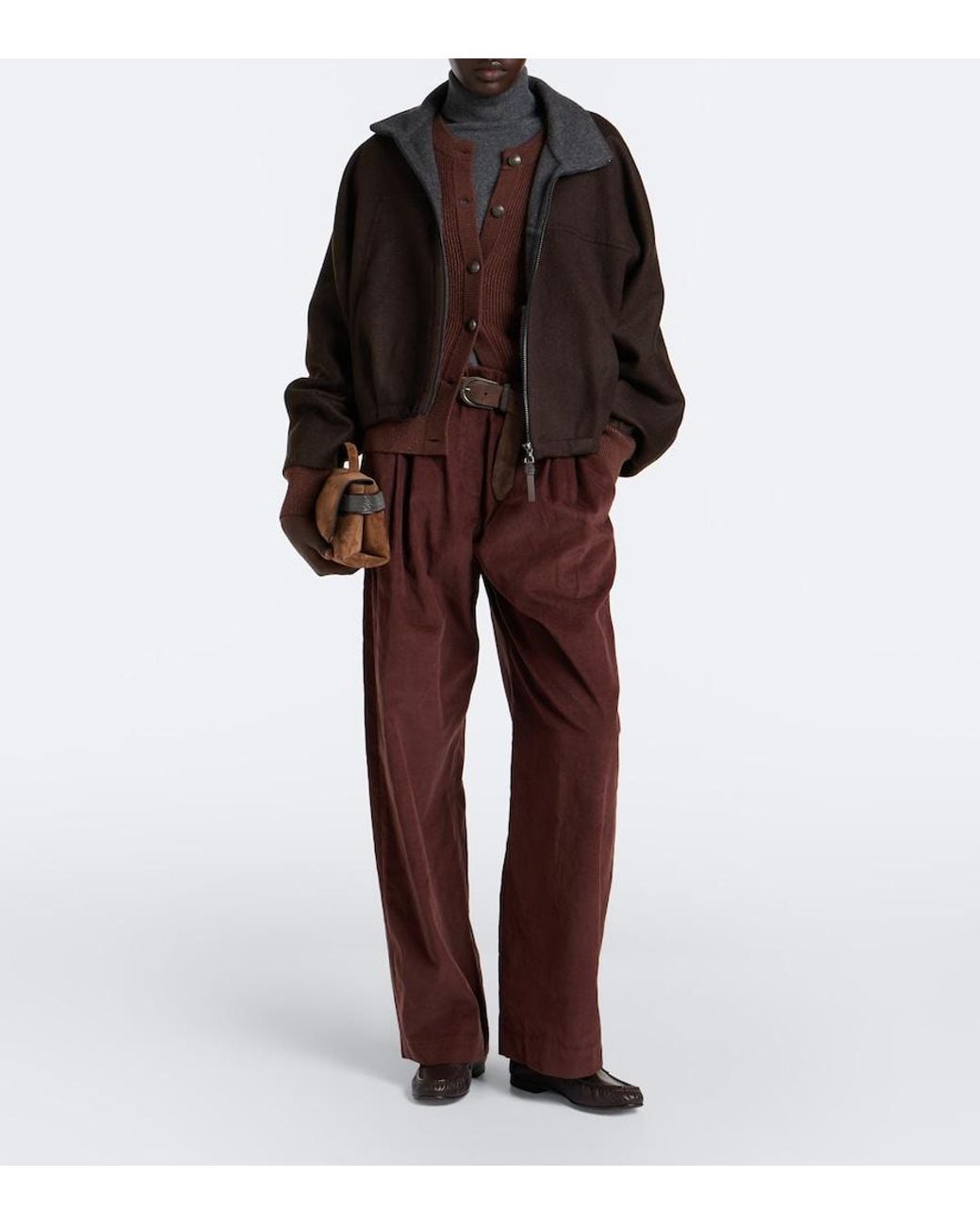 Brunello Cucinelli Red Monili Corduroy Wide-Leg Pants