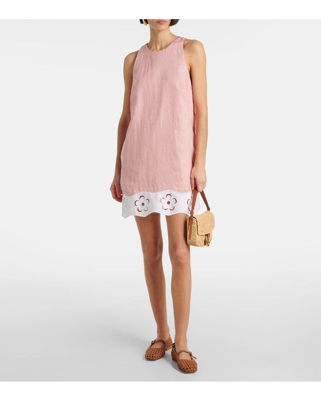 Staud Pink Mika Linen Minidress