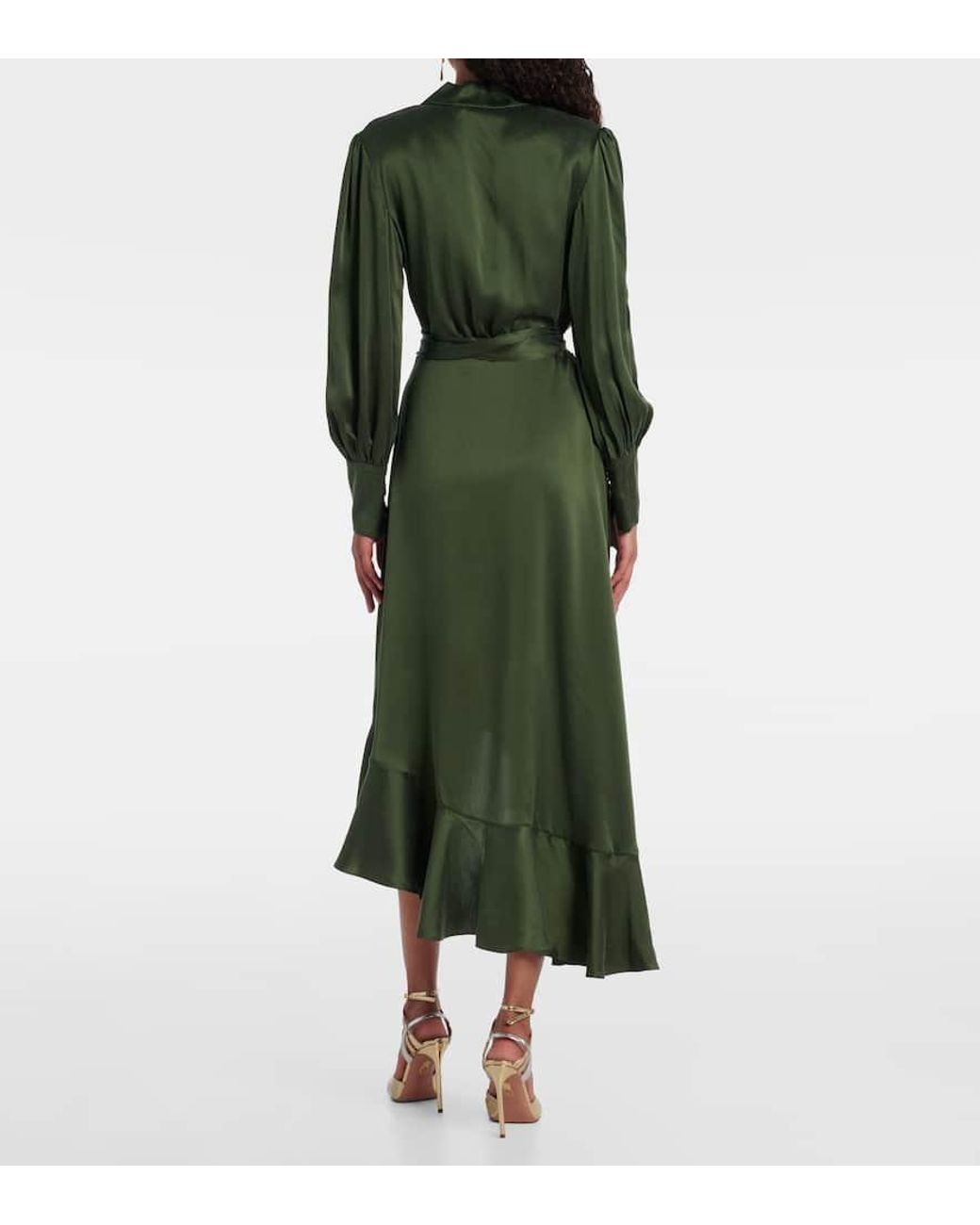 zimmermann green silk wrap dress Asymmetric Satin in vacation plus size dress
