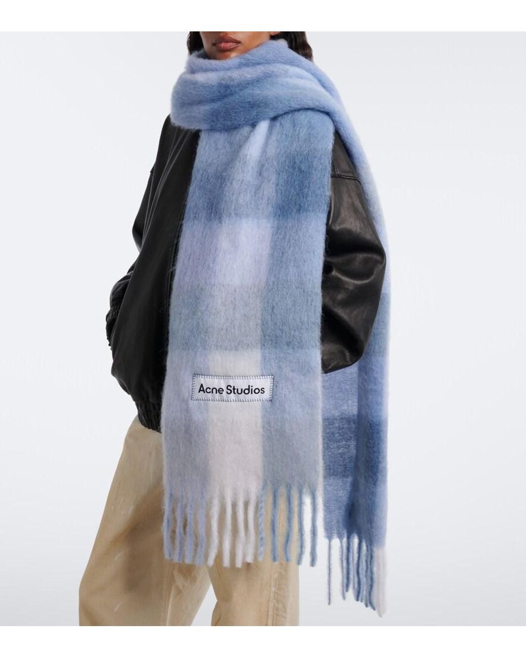 Acne Blue Checked Alpaca, Wool, And Mohair-Blend Scarf