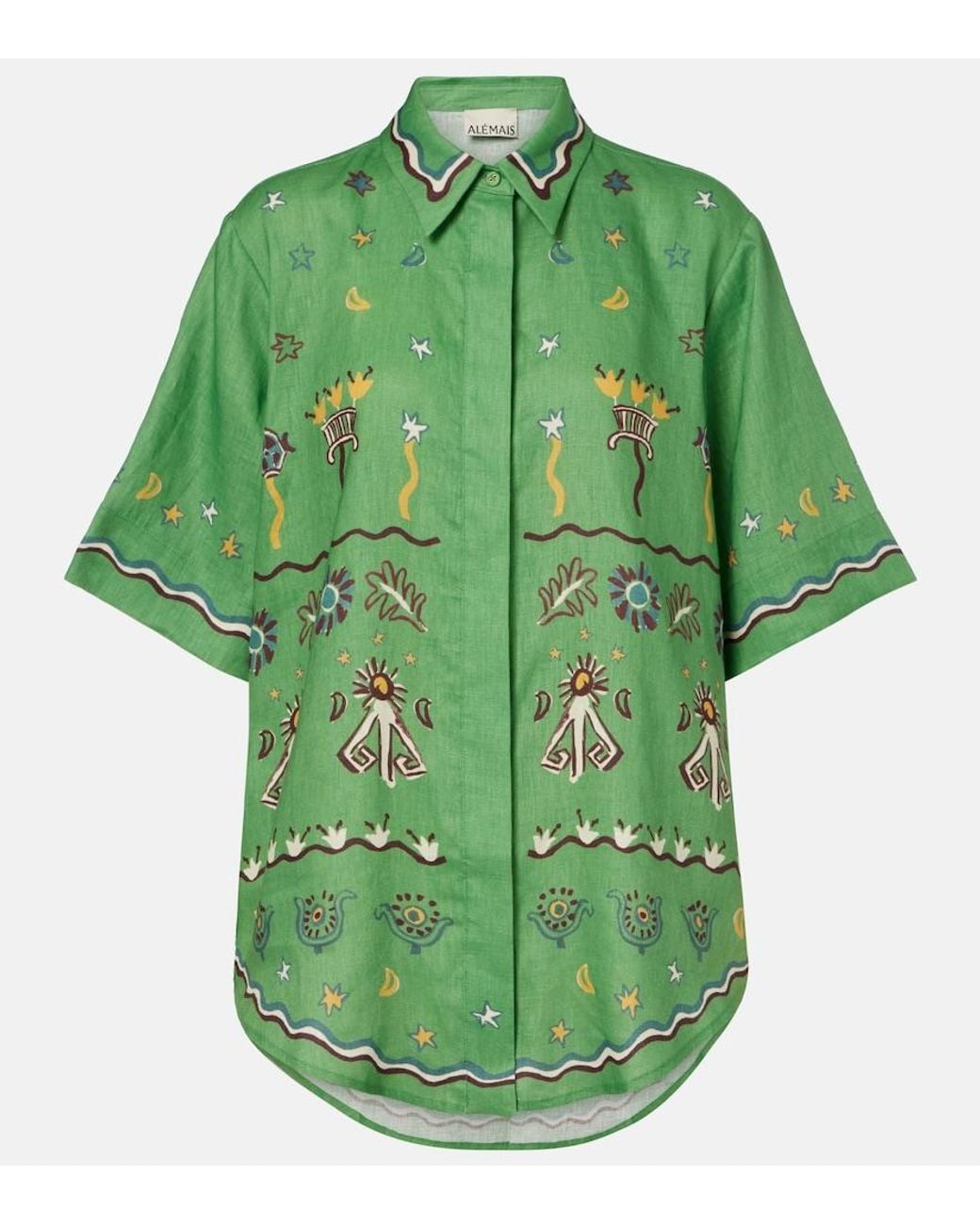 ALÉMAIS Green Sun Dancer Printed Linen Shirt