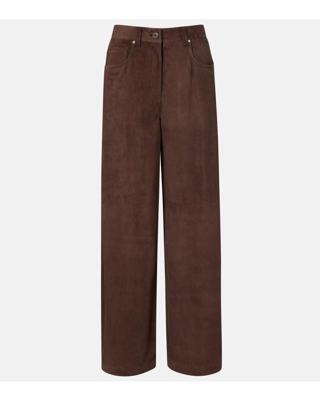 Brunello Cucinelli Brown Suede Wide-Leg Pants