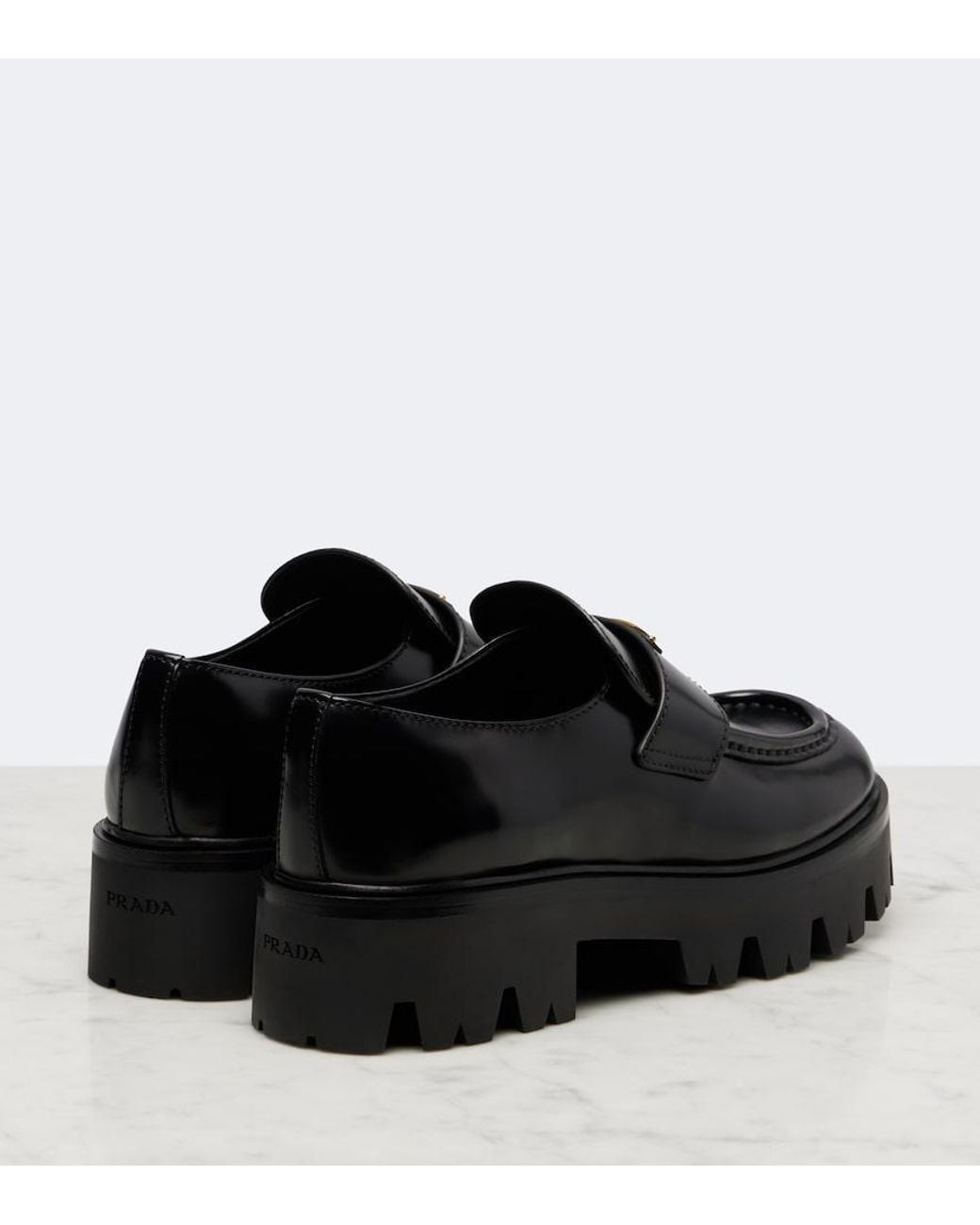Prada Black Logo Leather Platform Loafers