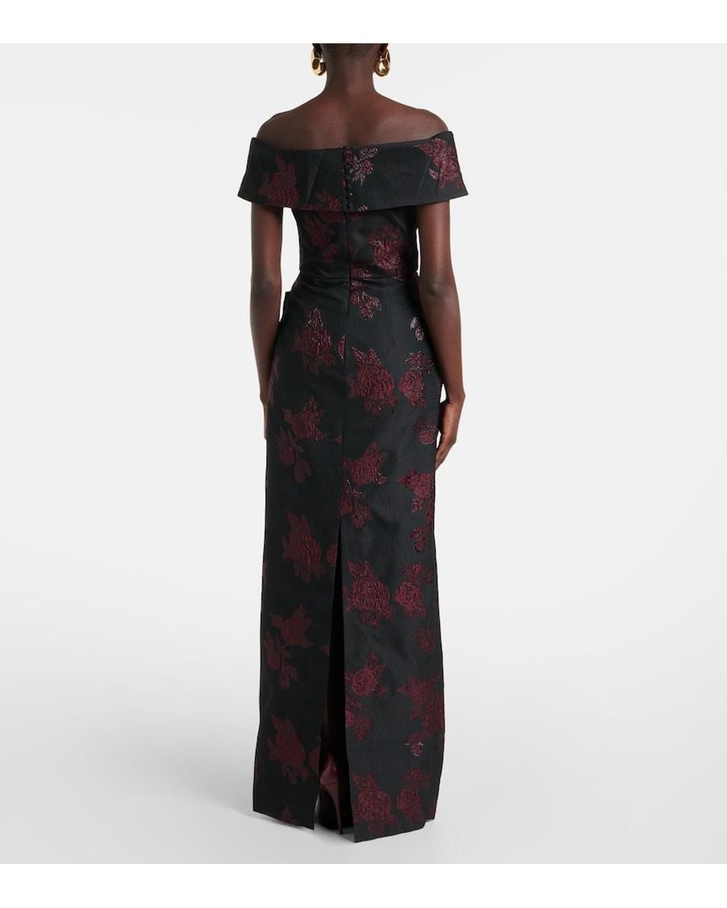 Rebecca Vallance Black Florentina Off-Shoulder Floral Gown