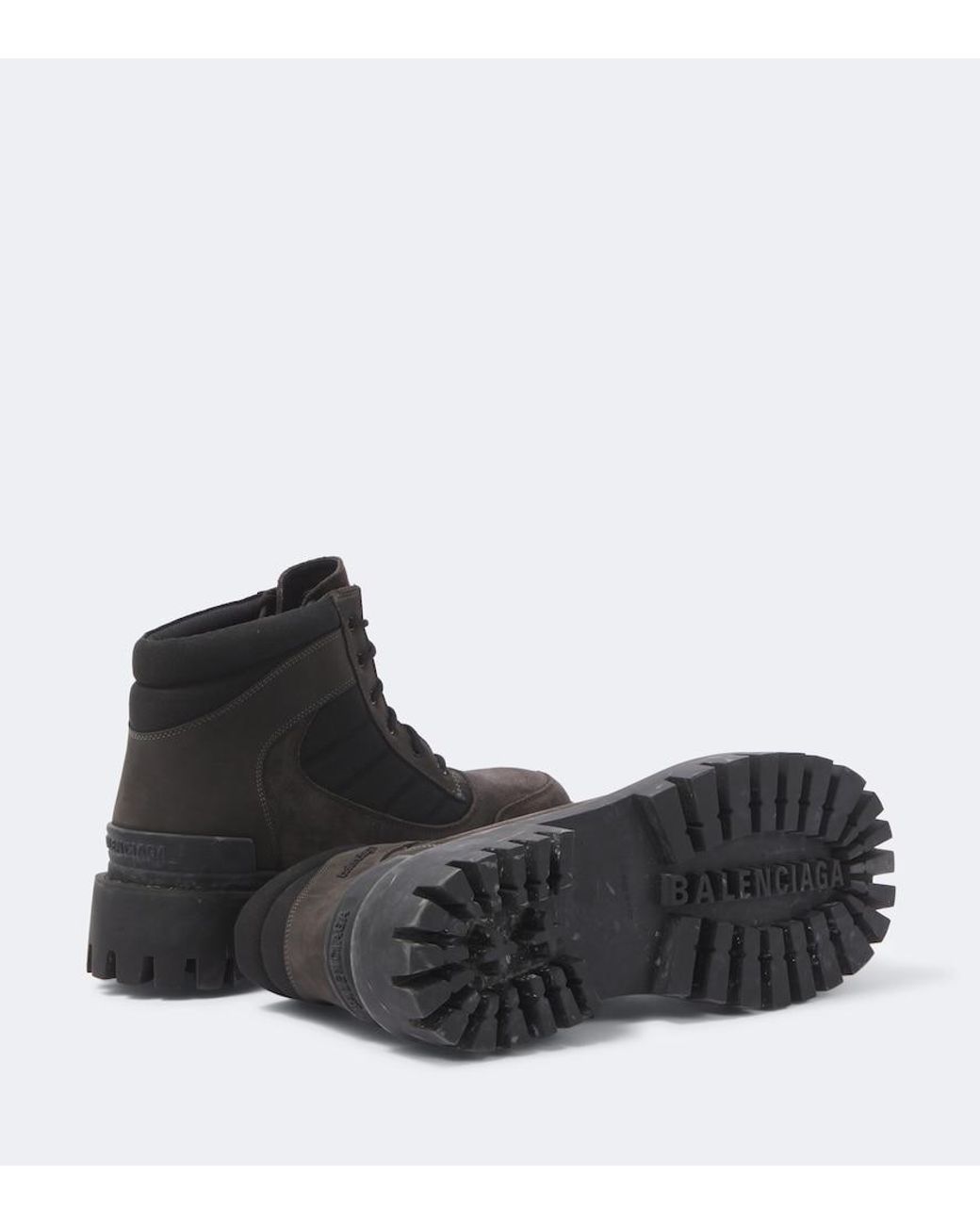 Balenciaga Black Combat Strike Suede-Trimmed Lace-Up Boots for men
