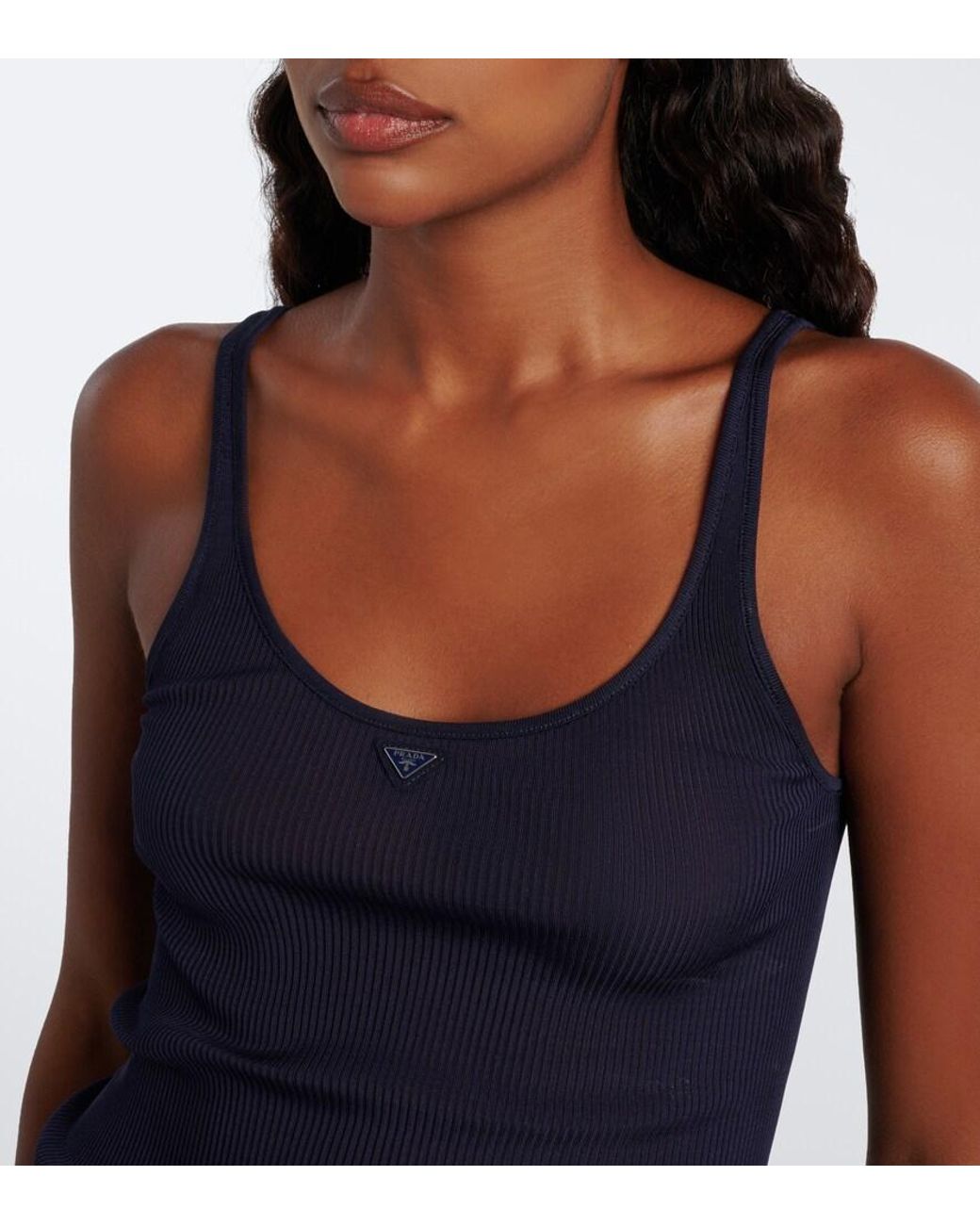 Prada Blue Ribbed-Knit Silk Tank Top
