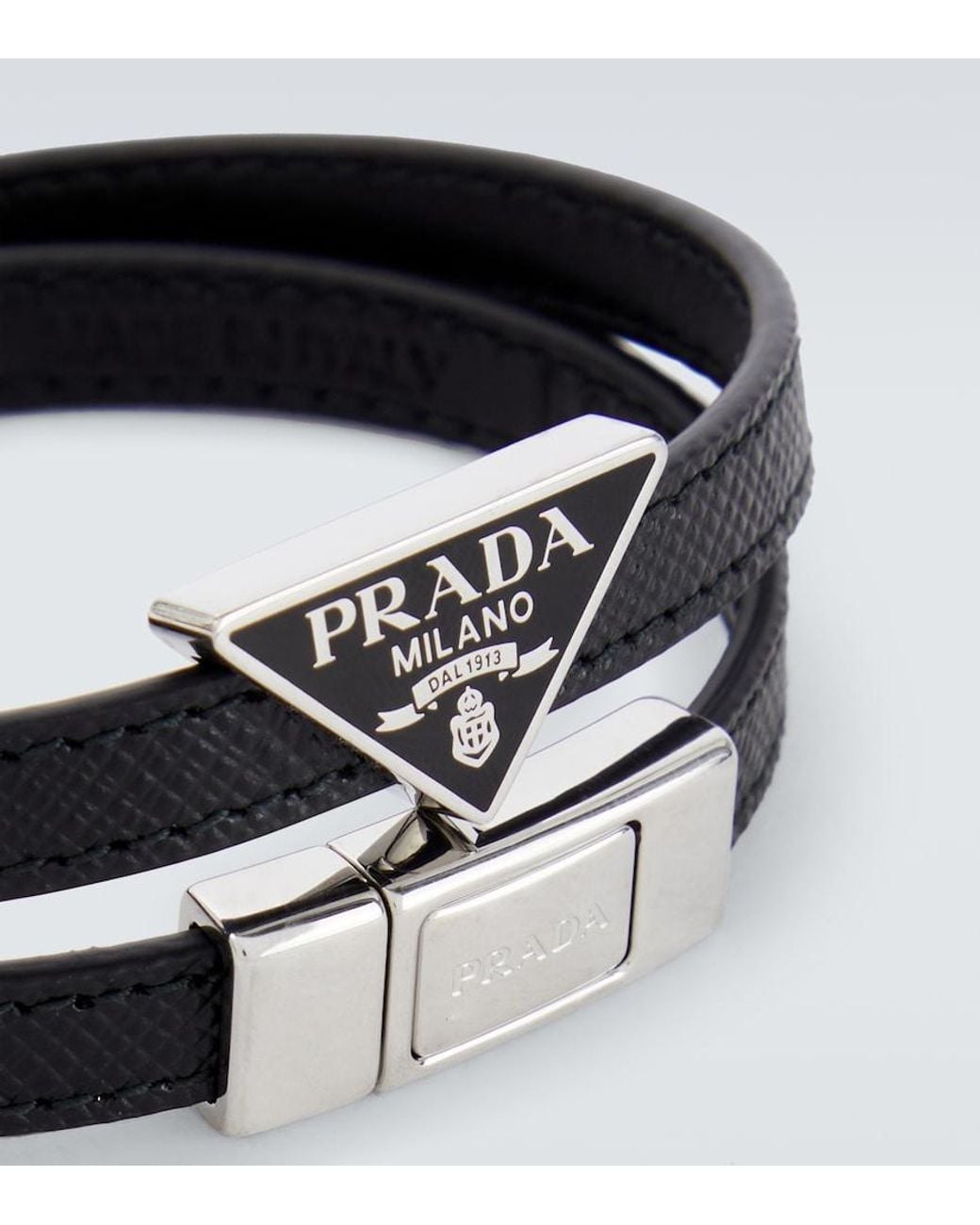 Bracelet En Cuir Saffiano A Logo Prada pour homme en coloris Black