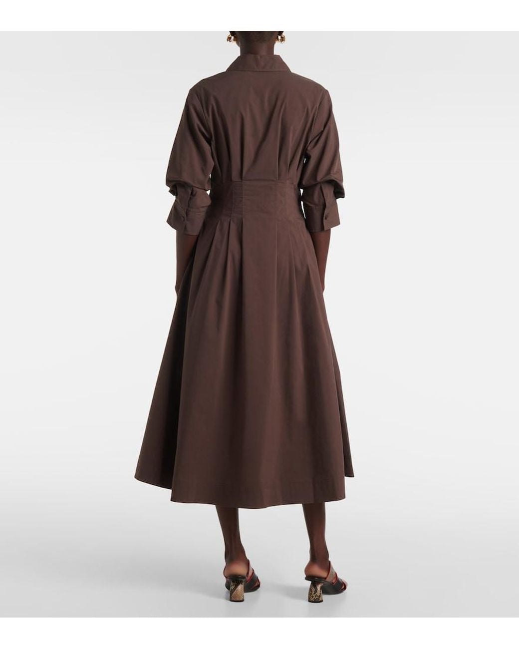 Jonathan Simkhai Brown Pintuck Cotton-Blend Midi Dress