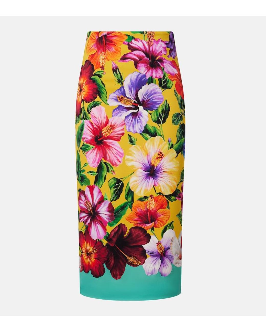 Dolce & Gabbana White Floral Silk-Blend Pencil Skirt