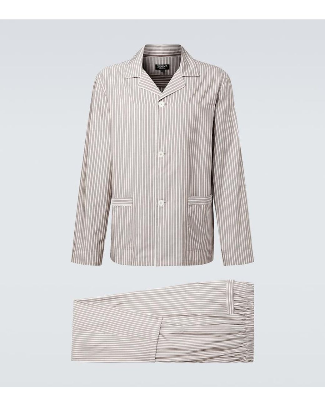 Zegna White Striped Silk, Cotton, And Cashmere Pajamas for men