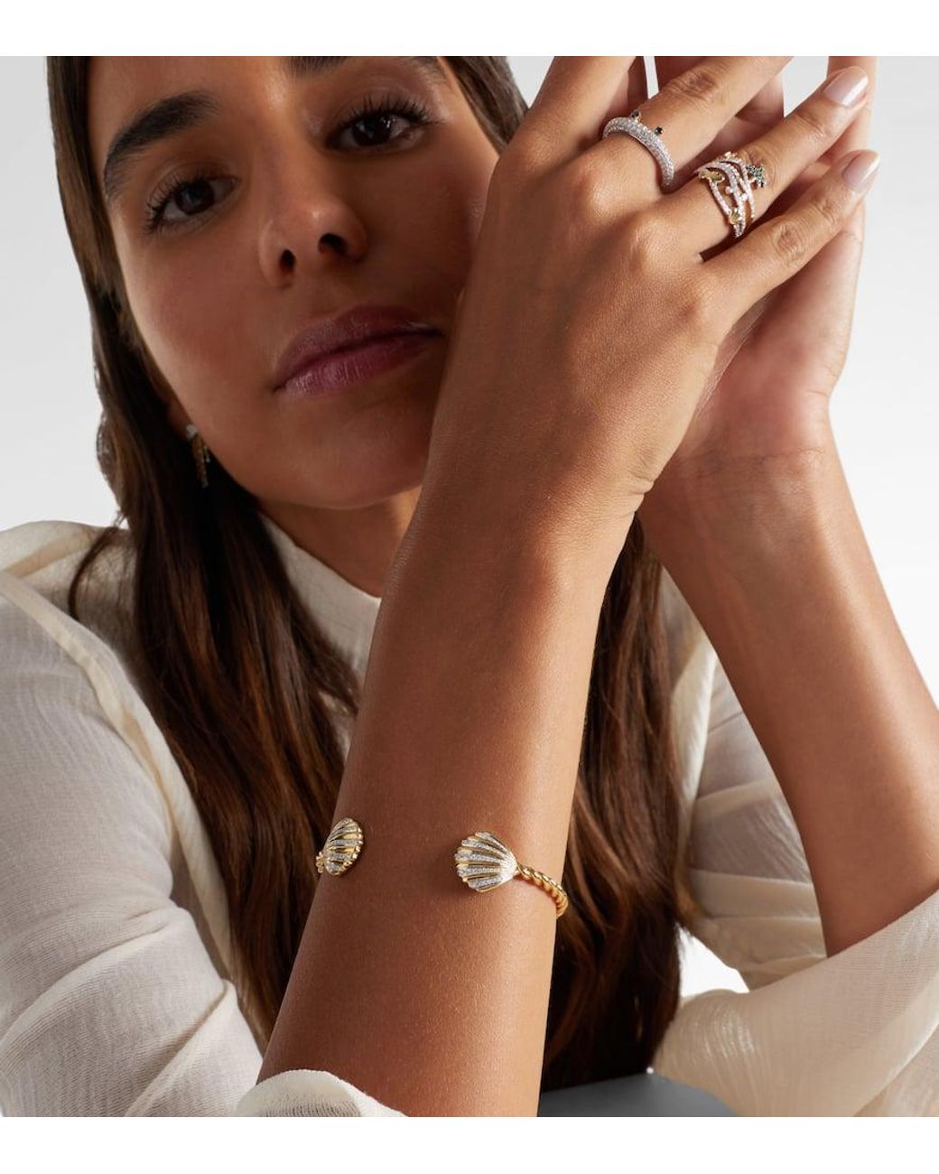 Yvonne Léon White Armreif Jonc Coquillage Aus 18Kt Gelbgold (750/1000) Mit Diamanten