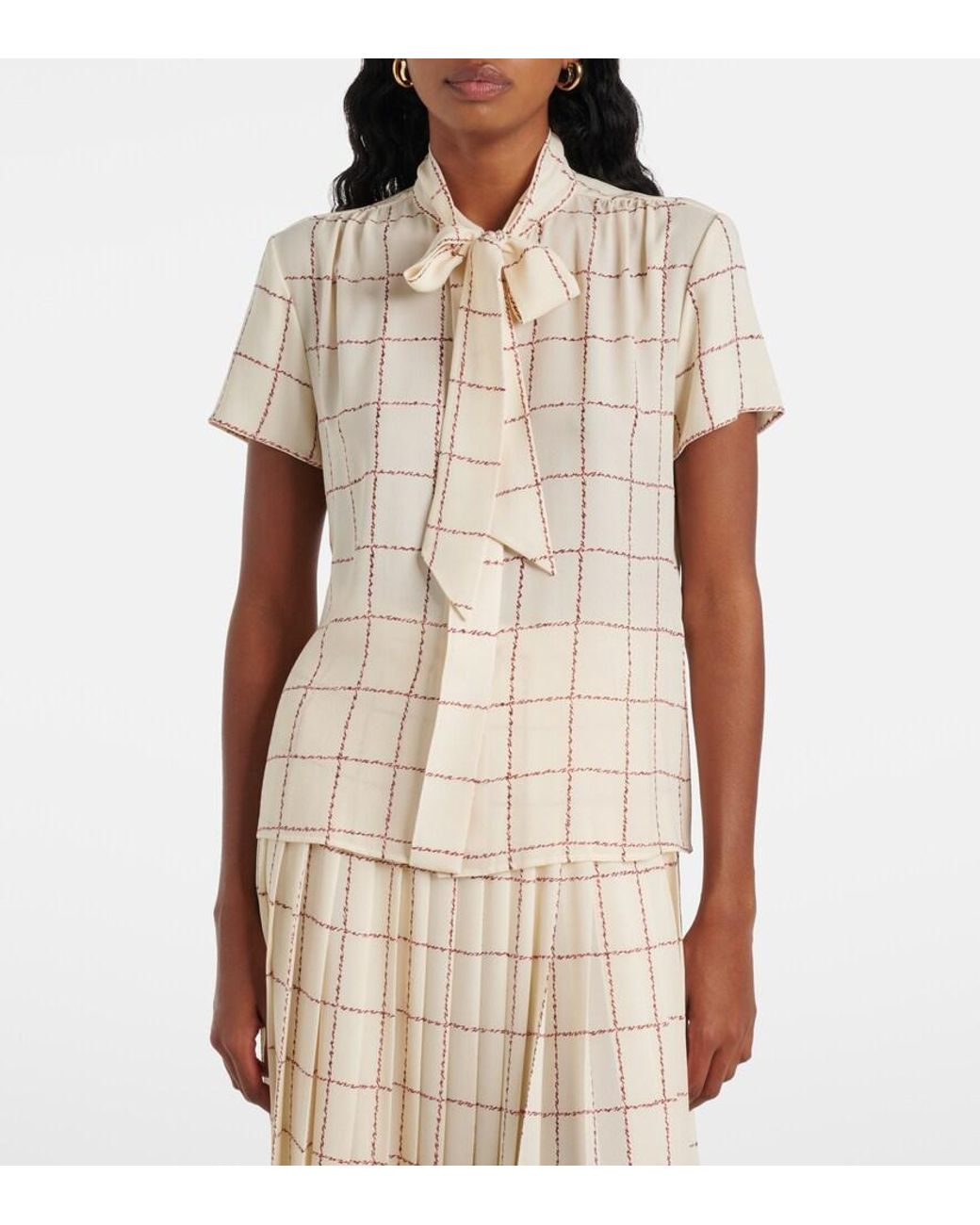 Loro Piana Natural Febe Checked Silk Blouse