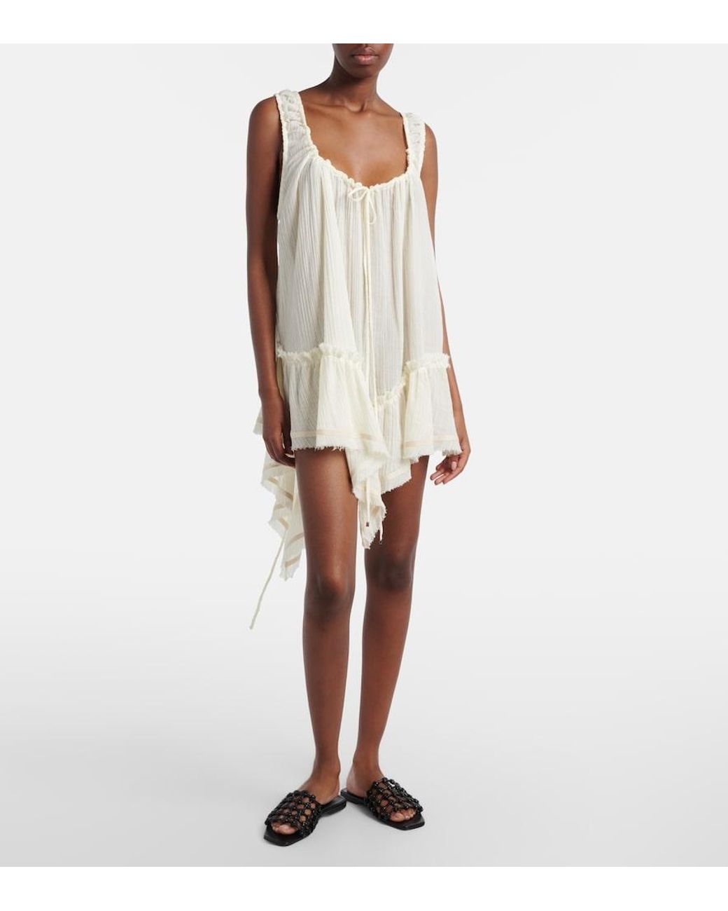 The Attico White Ruffled Cotton Minidress