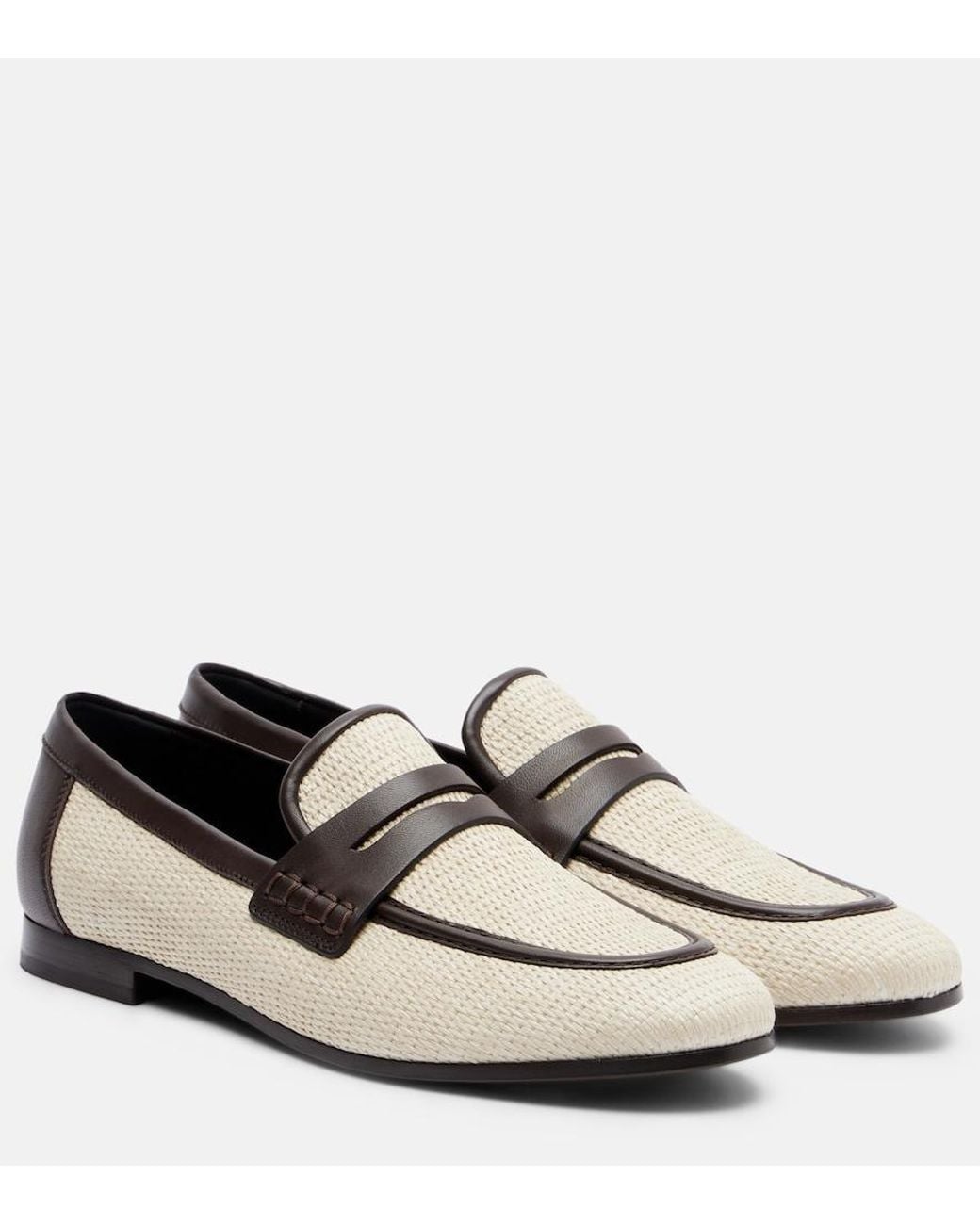 Brunello Cucinelli Black Woven Leather-Trimmed Penny Loafers