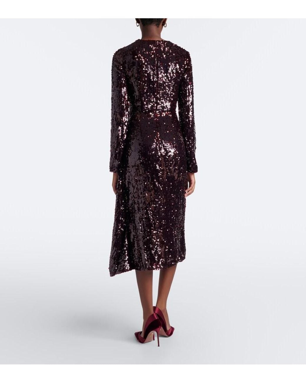 Erdem Floral-Applique Gathered Sequined Midi Dress