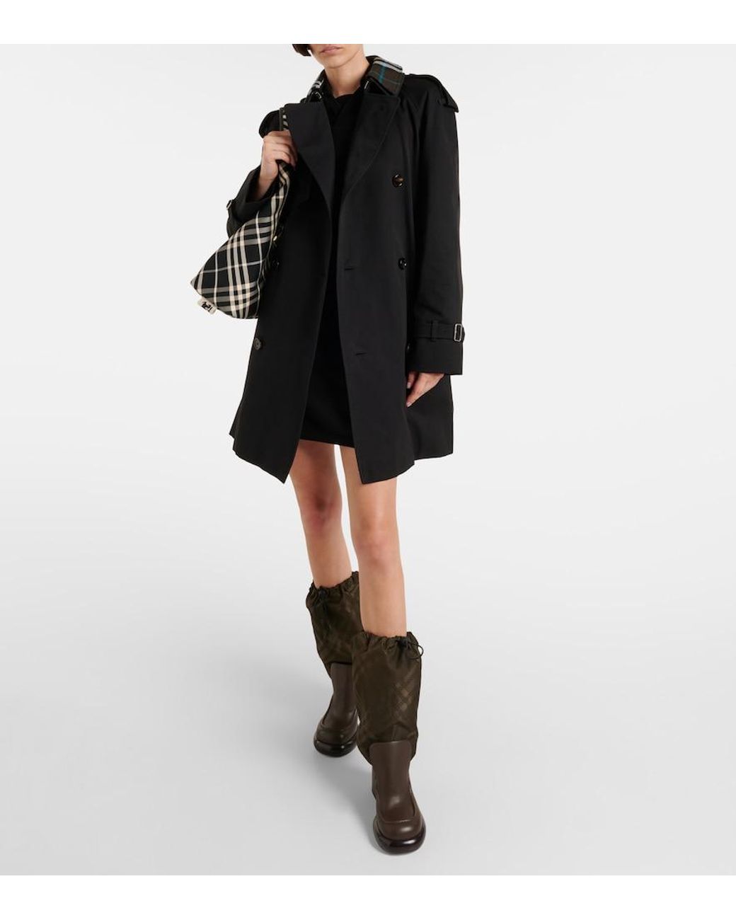 Burberry Black Kniehohe Stiefel Check