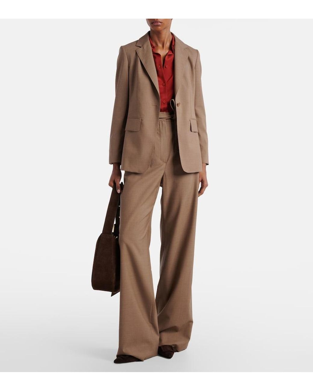 Max Mara Brown Salpa Virgin Wool Wide-Leg Pants