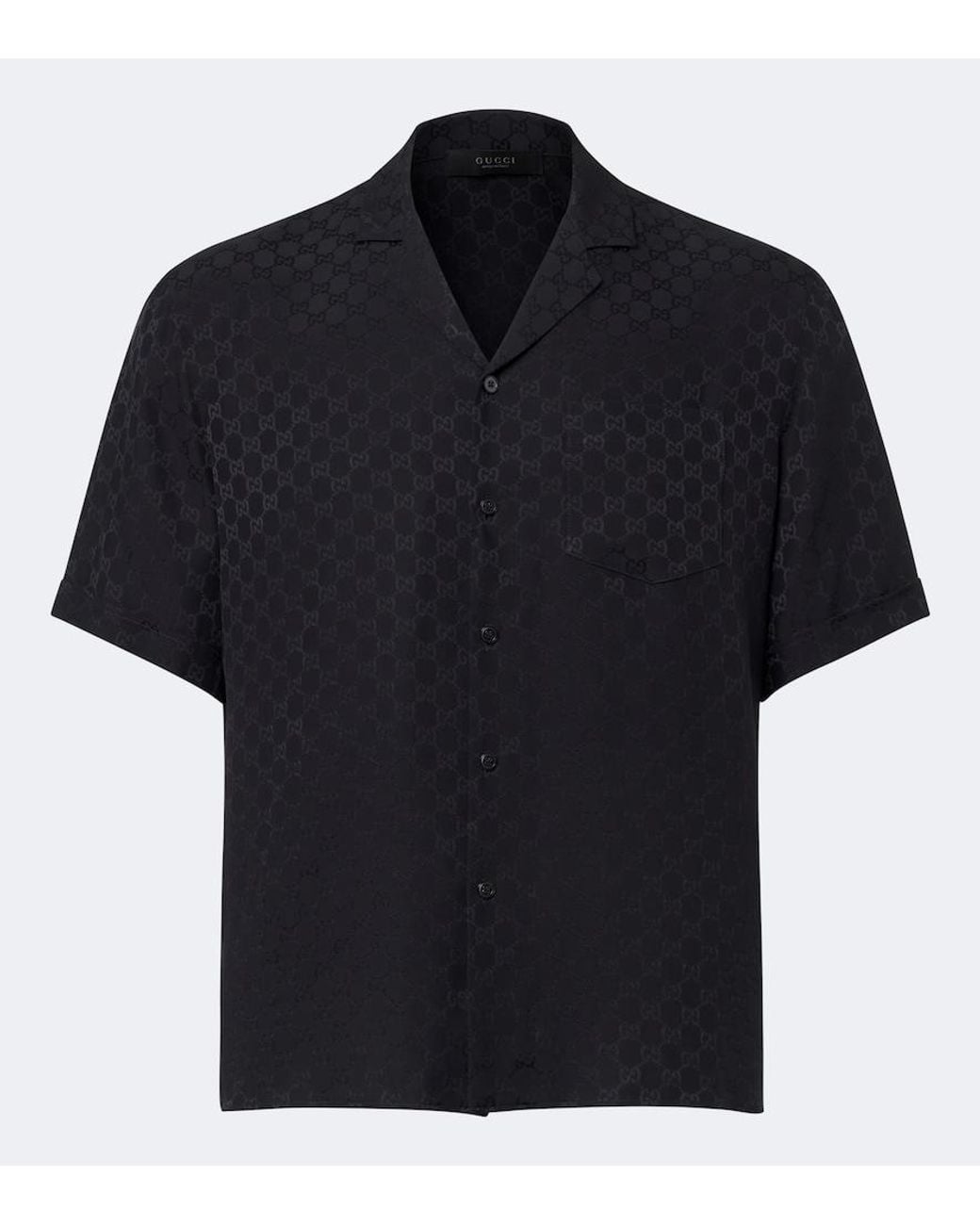 Gucci Black Gg Jacquard Silk Bowling Shirt for men