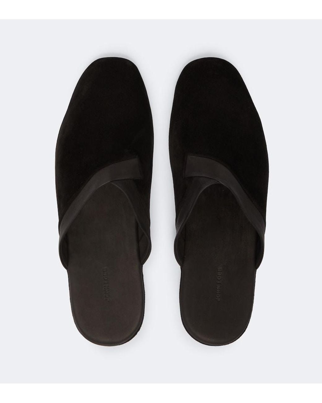 John Lobb Black Leather-Trimmed Suede Slippers for men