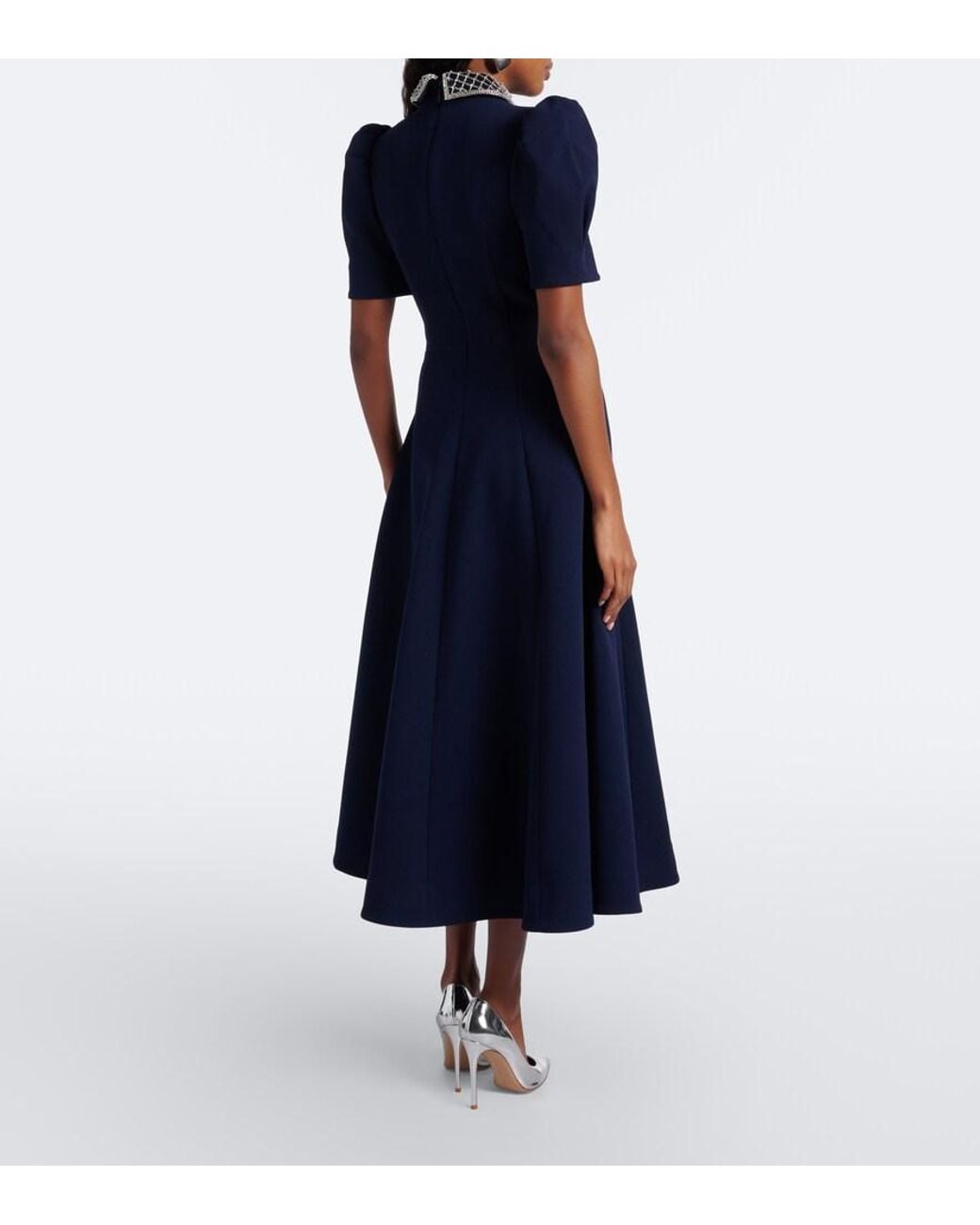 Rebecca Vallance Blue Crown Jewel Embellished Crepe Midi Dress