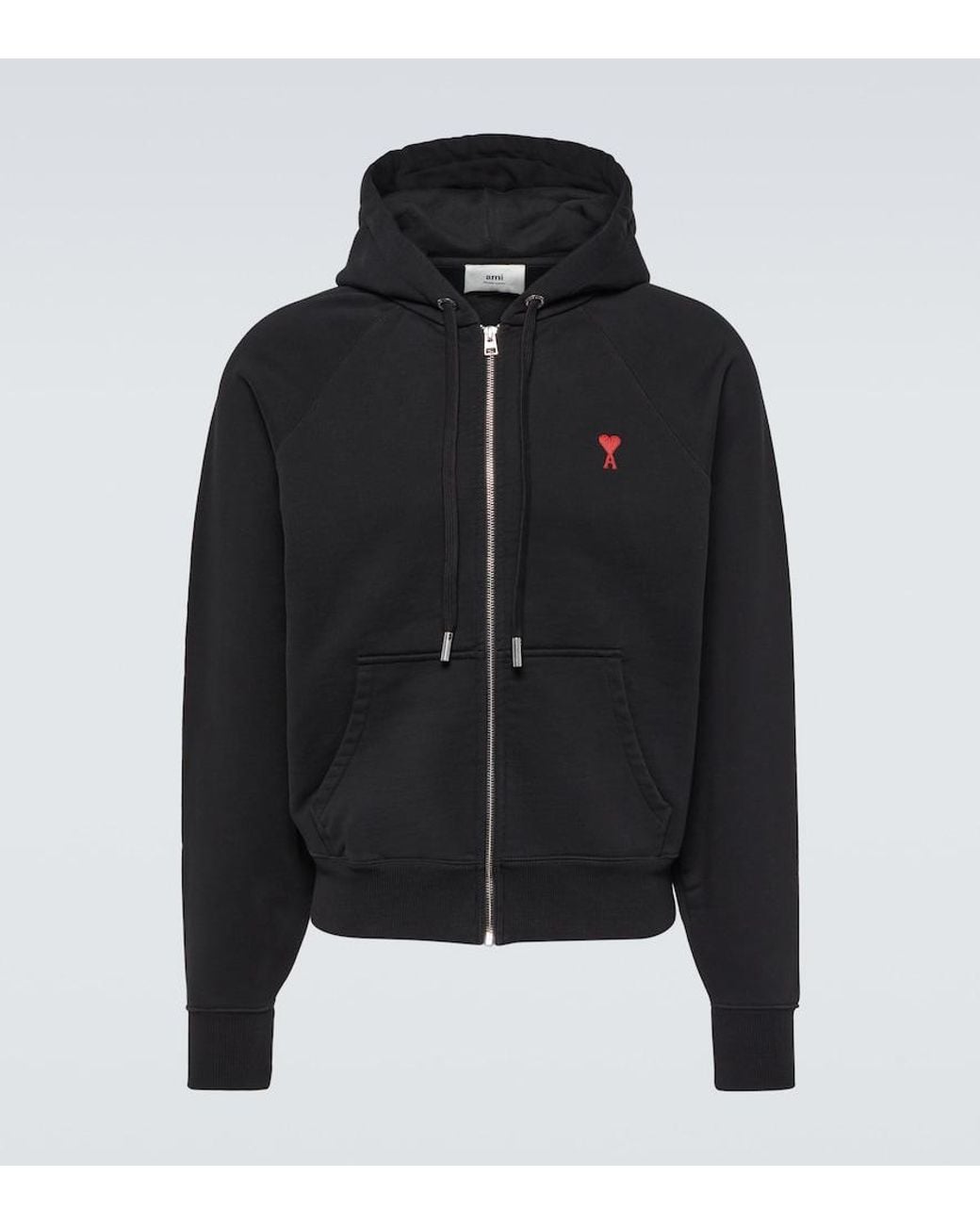 AMI Black Ami De Caur Zipped Hoodie for men
