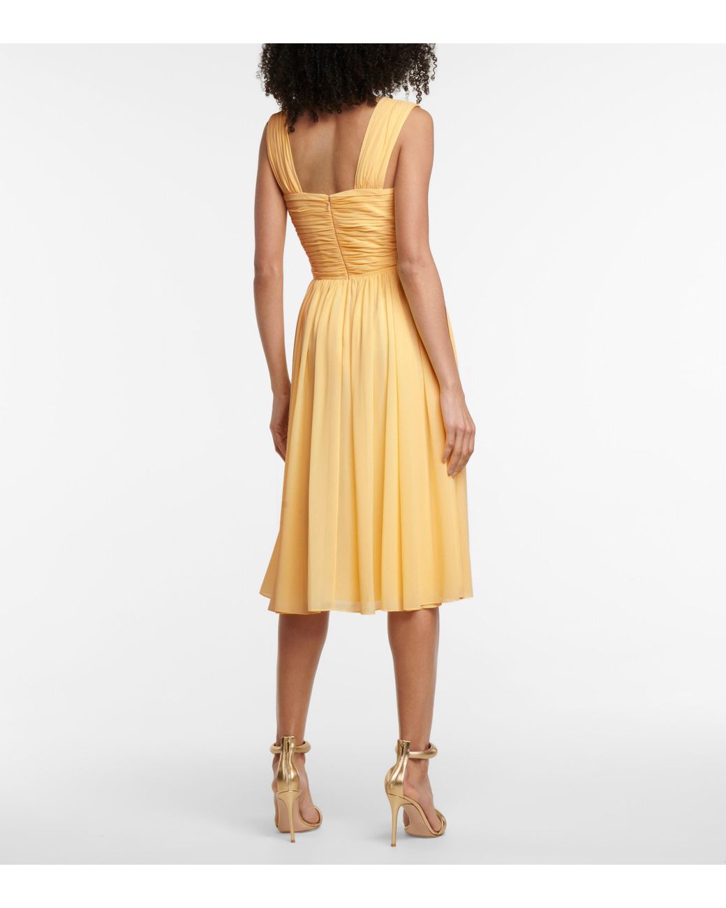 Vestido midi de crepé Polo Ralph Lauren de color Amarillo | Lyst