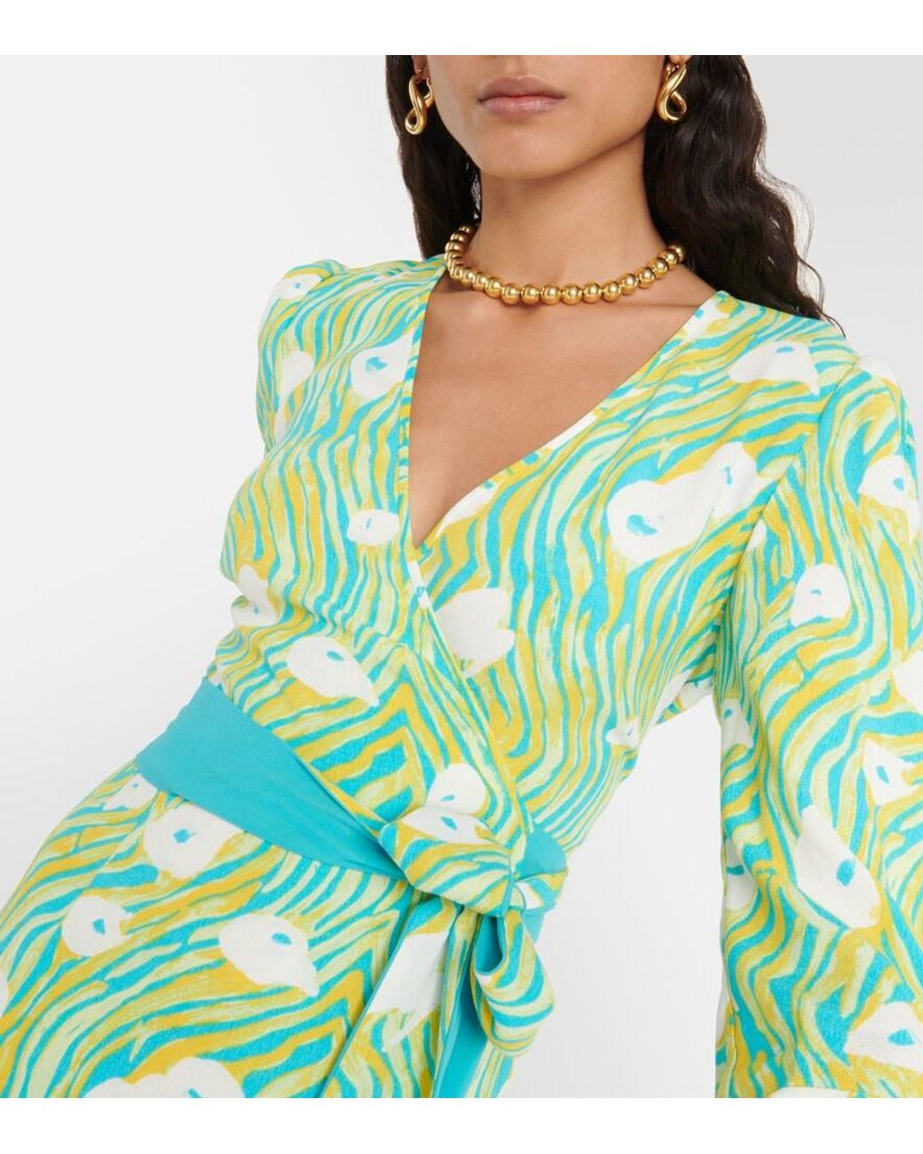 Diane von Furstenberg Green Belted Printed Minidress