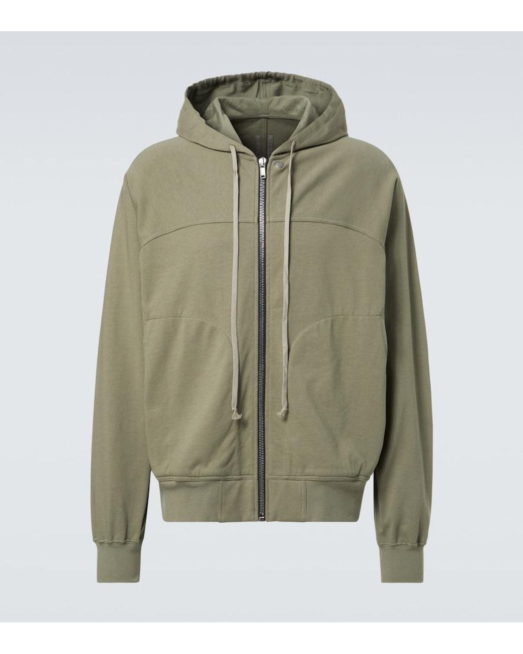 Rick Owens Green Zip-Up Cotton Jersey Hoodie for men