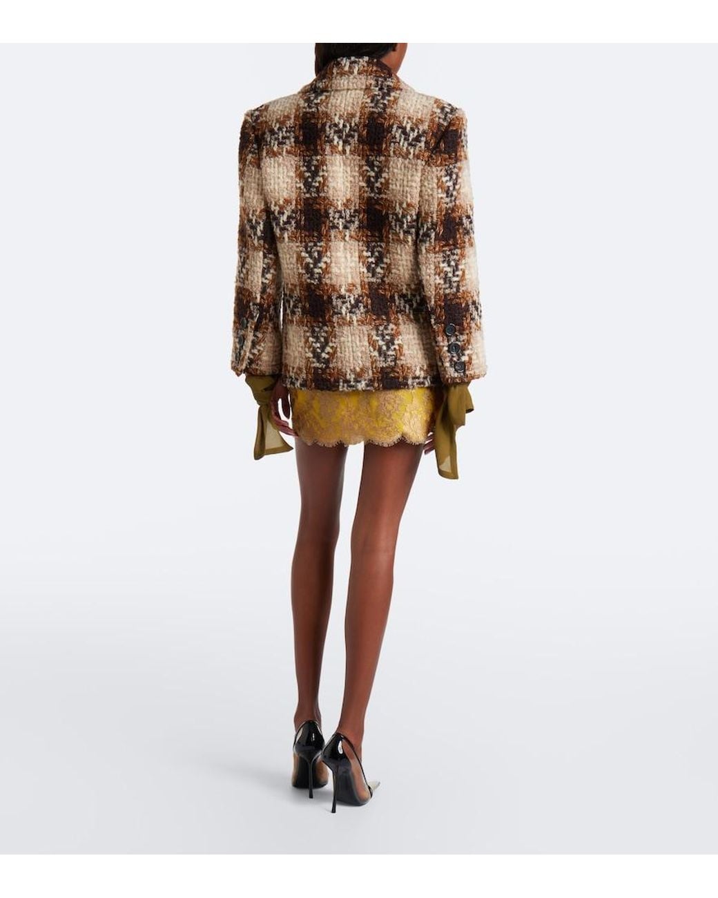 Saint Laurent Yellow Scalloped Floral Lace Miniskirt