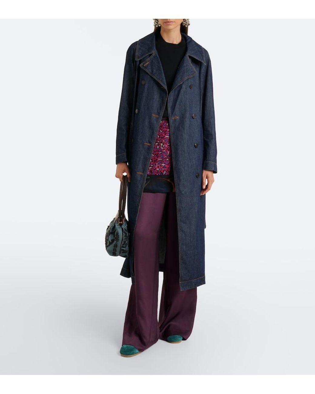 Dries Van Noten Blue Denim Trench Coat