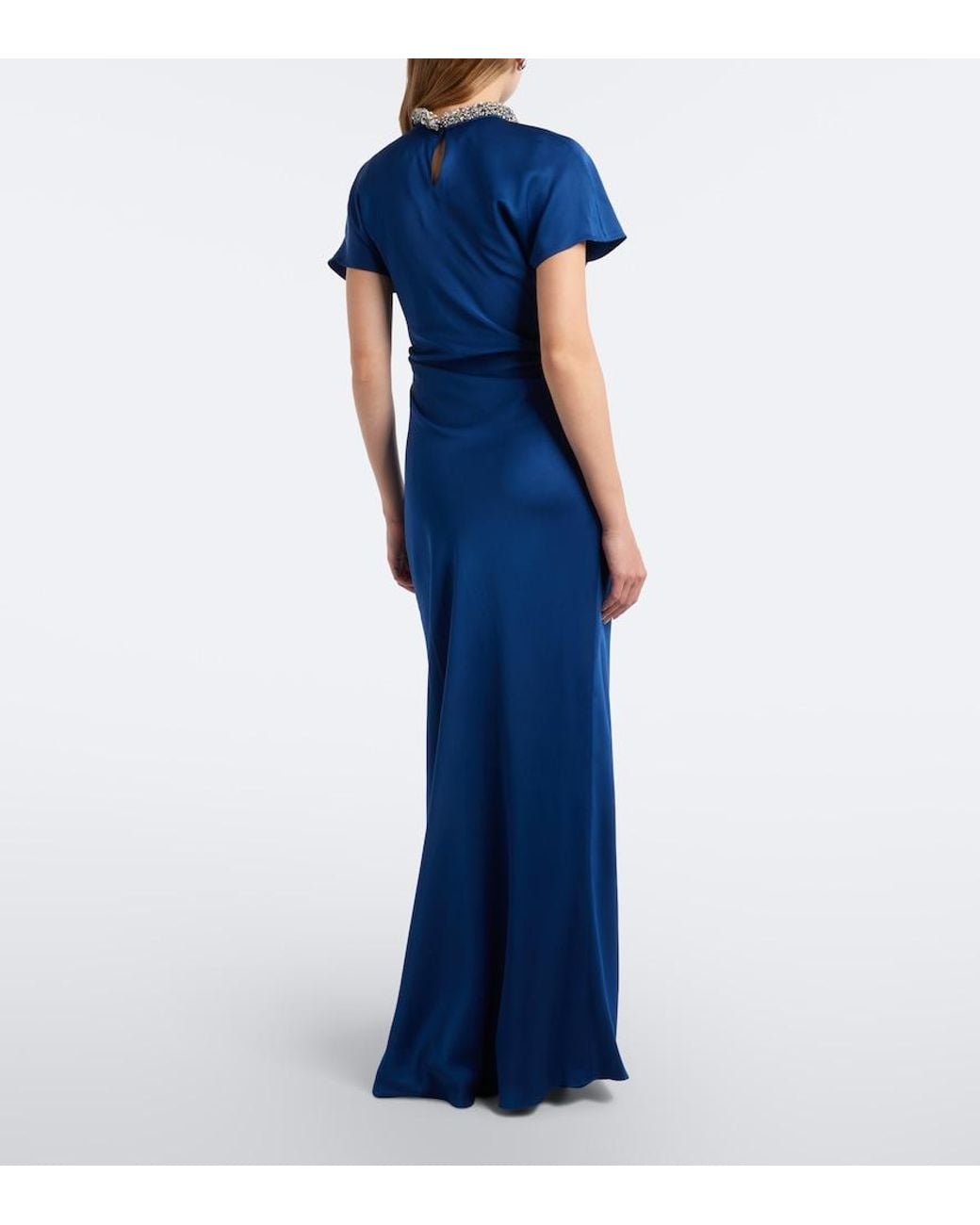 Jonathan Simkhai Blue Eliza Embellished Draped Satin Gown